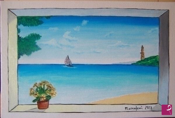 quadri in vendita online - Marina con vaso di fiori