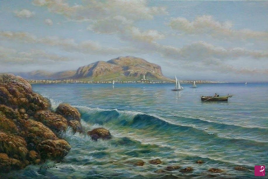 quadri in vendita online - Marina di Palermo con "Monte Pellegrino"