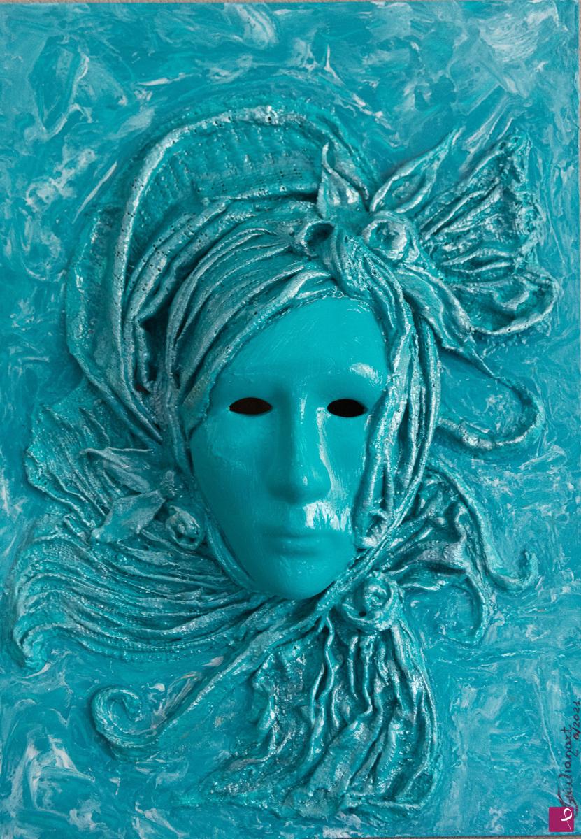 quadri in vendita online - Maschera verde acqua