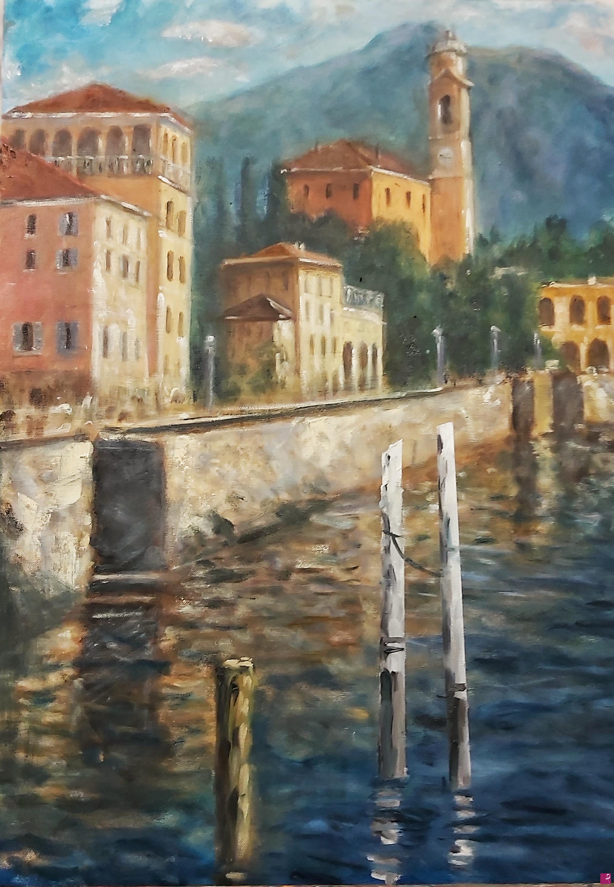 quadri in vendita online - Mattino a Tremezzina (Verso Villa Carlotta) - Como Lake - rif. LG-201-CL/OT50X70-V2025