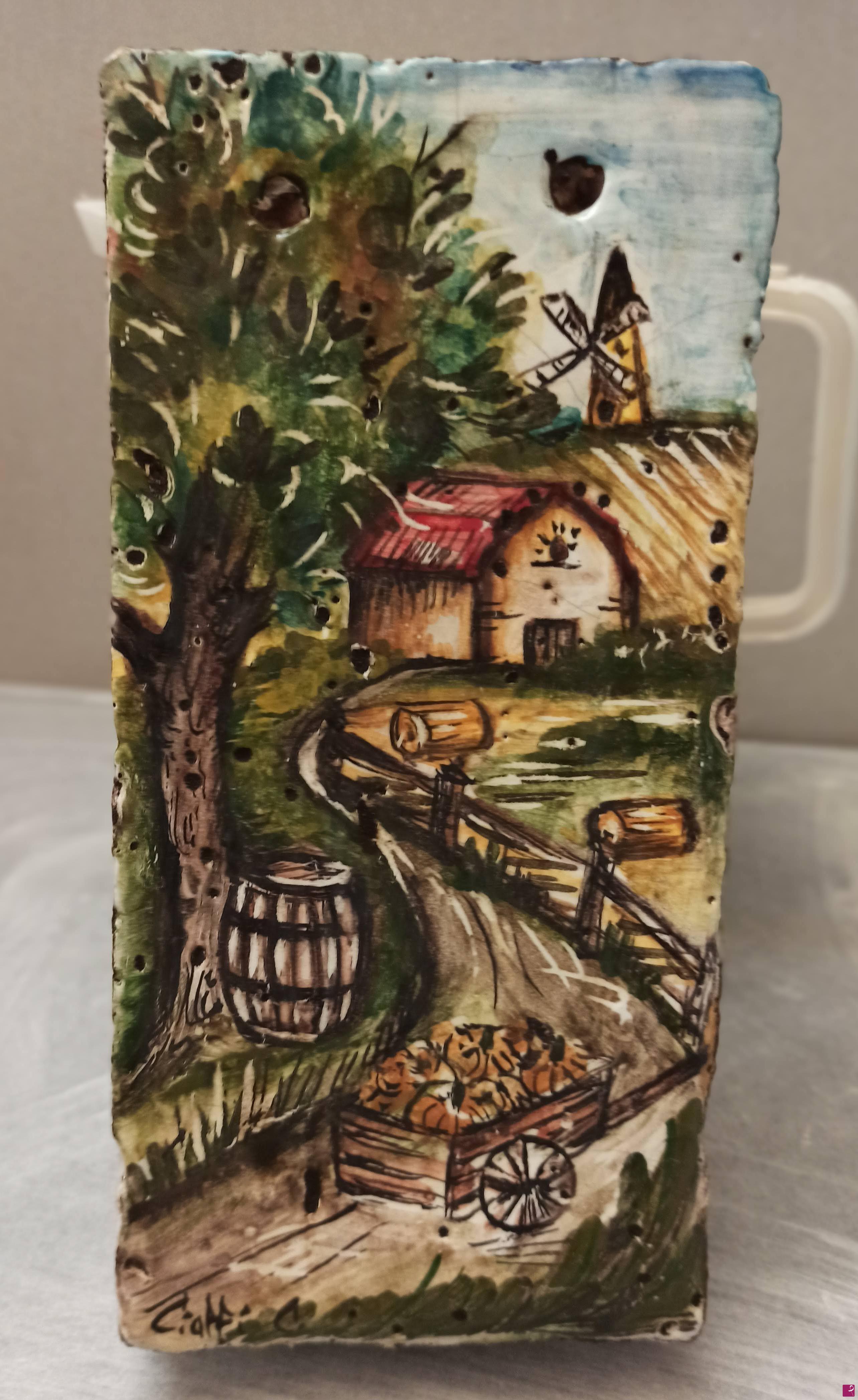 quadri in vendita online - Mattoncino in ceramica tema autunnale 