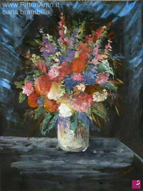quadri in vendita online - mazzo di fiori in vaso su tavolo