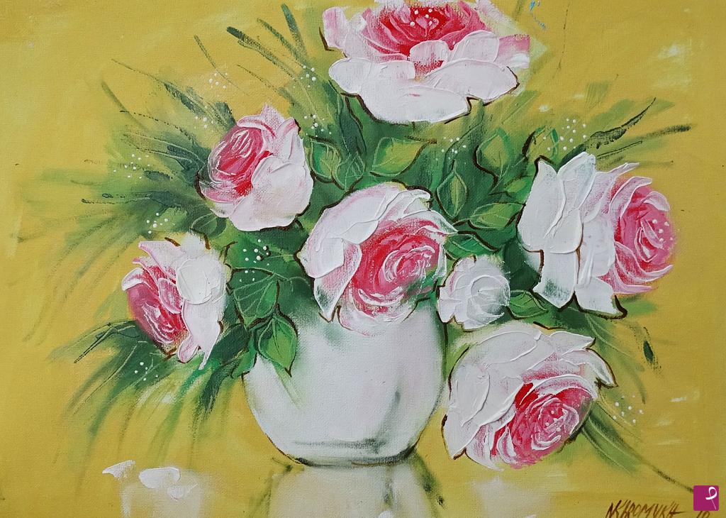 quadri in vendita online - mazzo di rose bianche