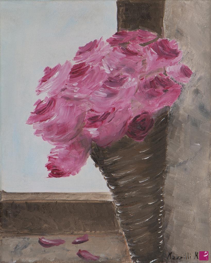quadri in vendita online - Mazzo di rose in gerla