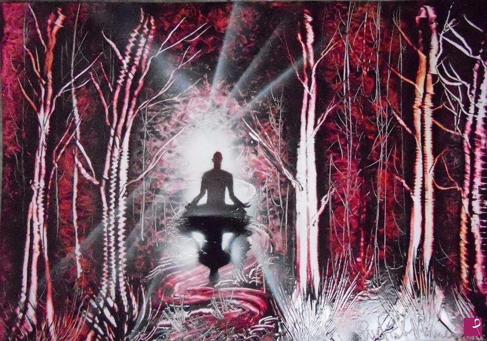 quadri in vendita online - Meditare nel bosco rosso