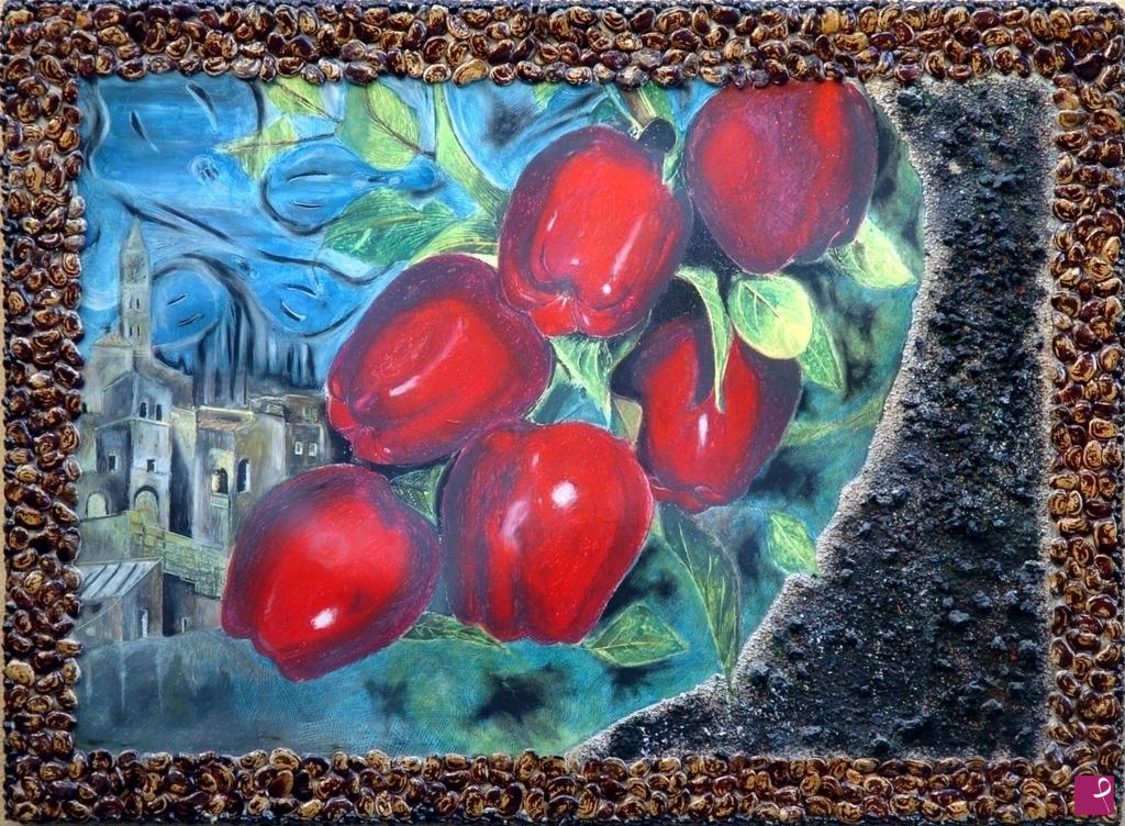 quadri in vendita online - Mele rosse nei sassi di Matera
