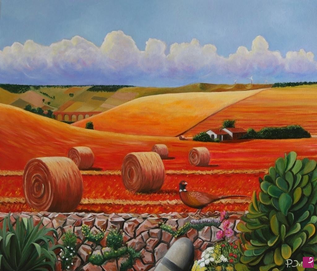 quadri in vendita online - Mietitura sulle colline pugliesi