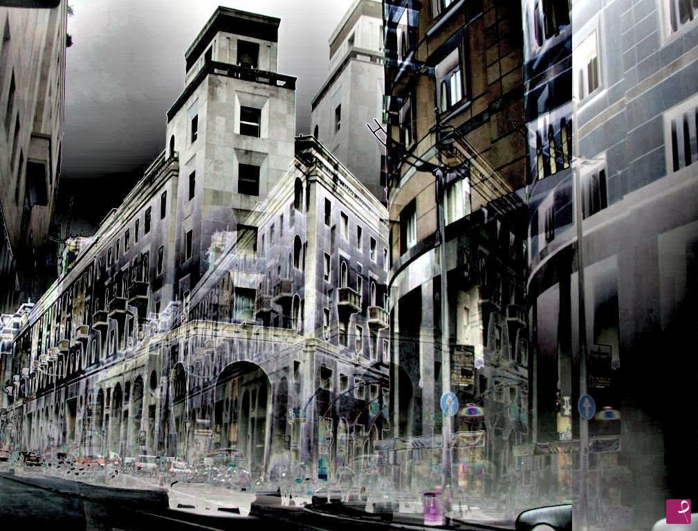 quadri in vendita online - “Milano – incrociando via Monte Napoleone 1°” 2002