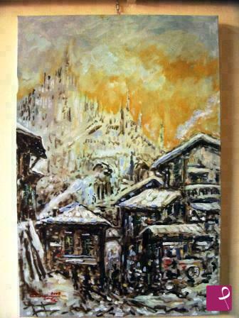 quadri in vendita online - Milano innevata col Duomo