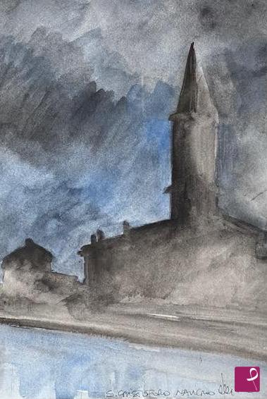 quadri in vendita online - milano naviglio grande -chiesa di san cristoforo tra le nuvole 