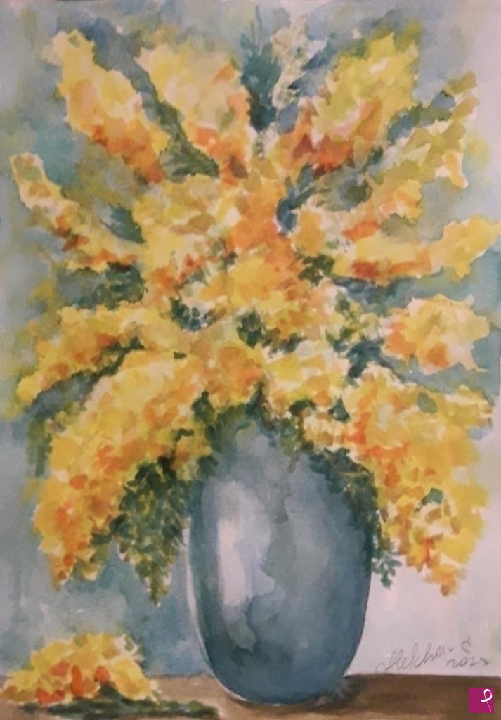 quadri in vendita online - Mimosa in vaso