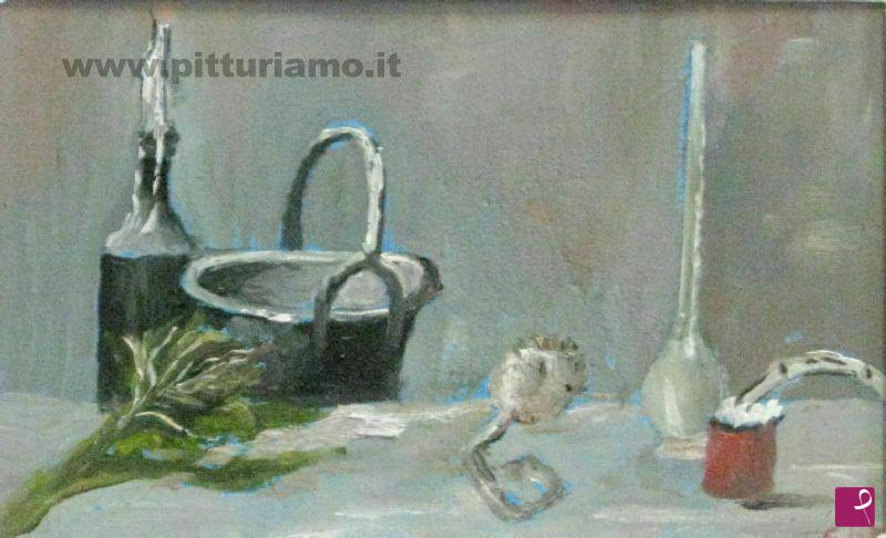 quadri in vendita online - mini quadro - pentola con bottiglia