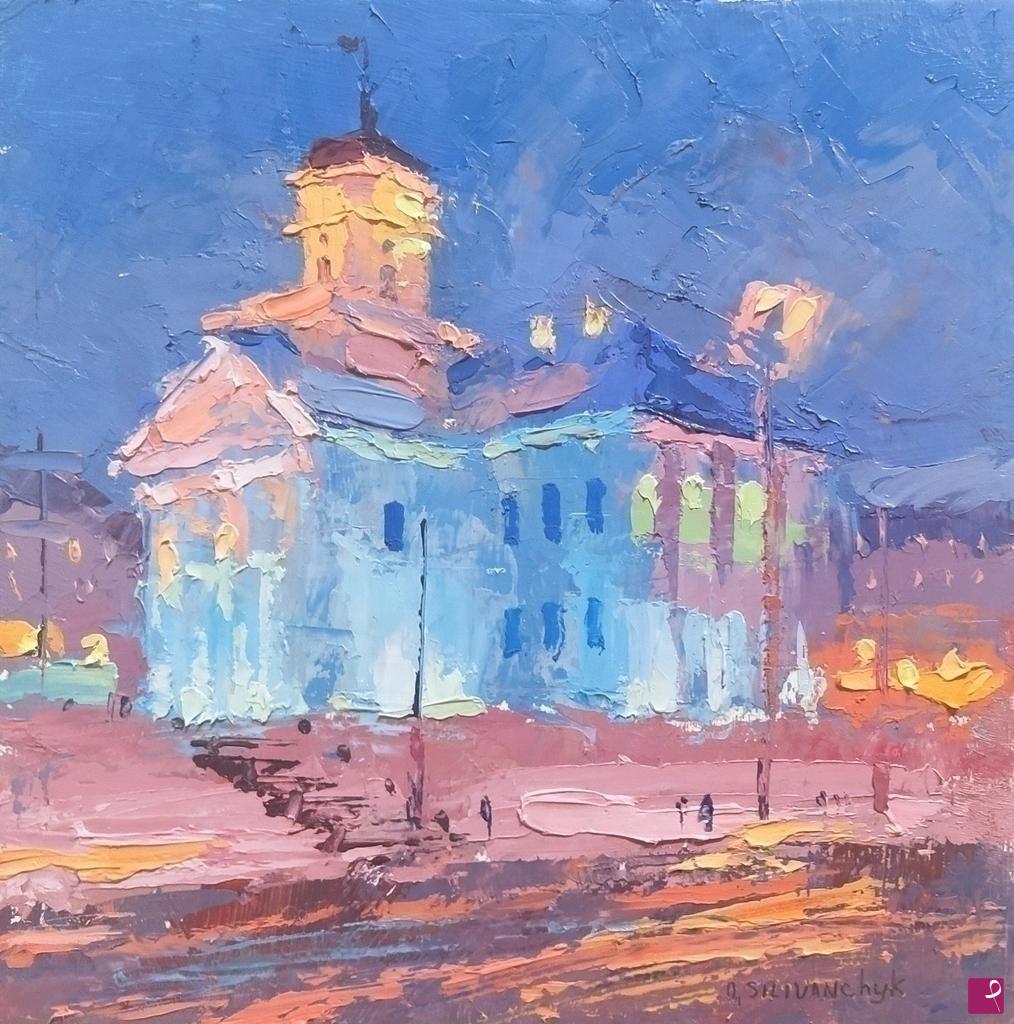quadri in vendita online - Minsk notturno. Municipio.