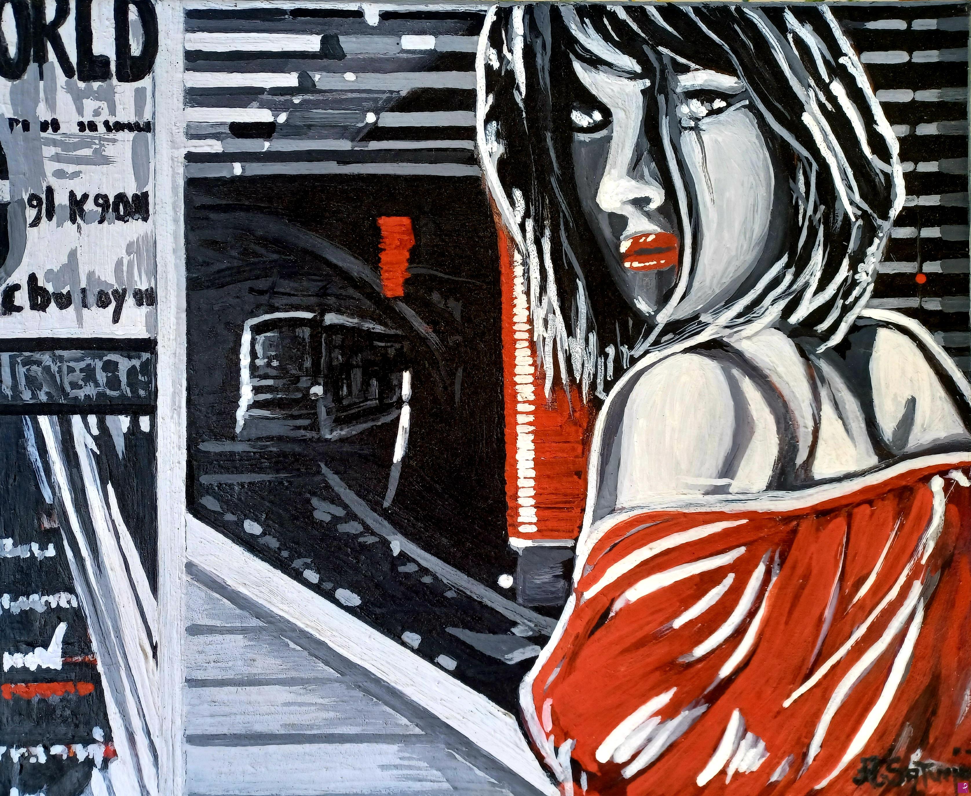 quadri in vendita online - Modern girl in red