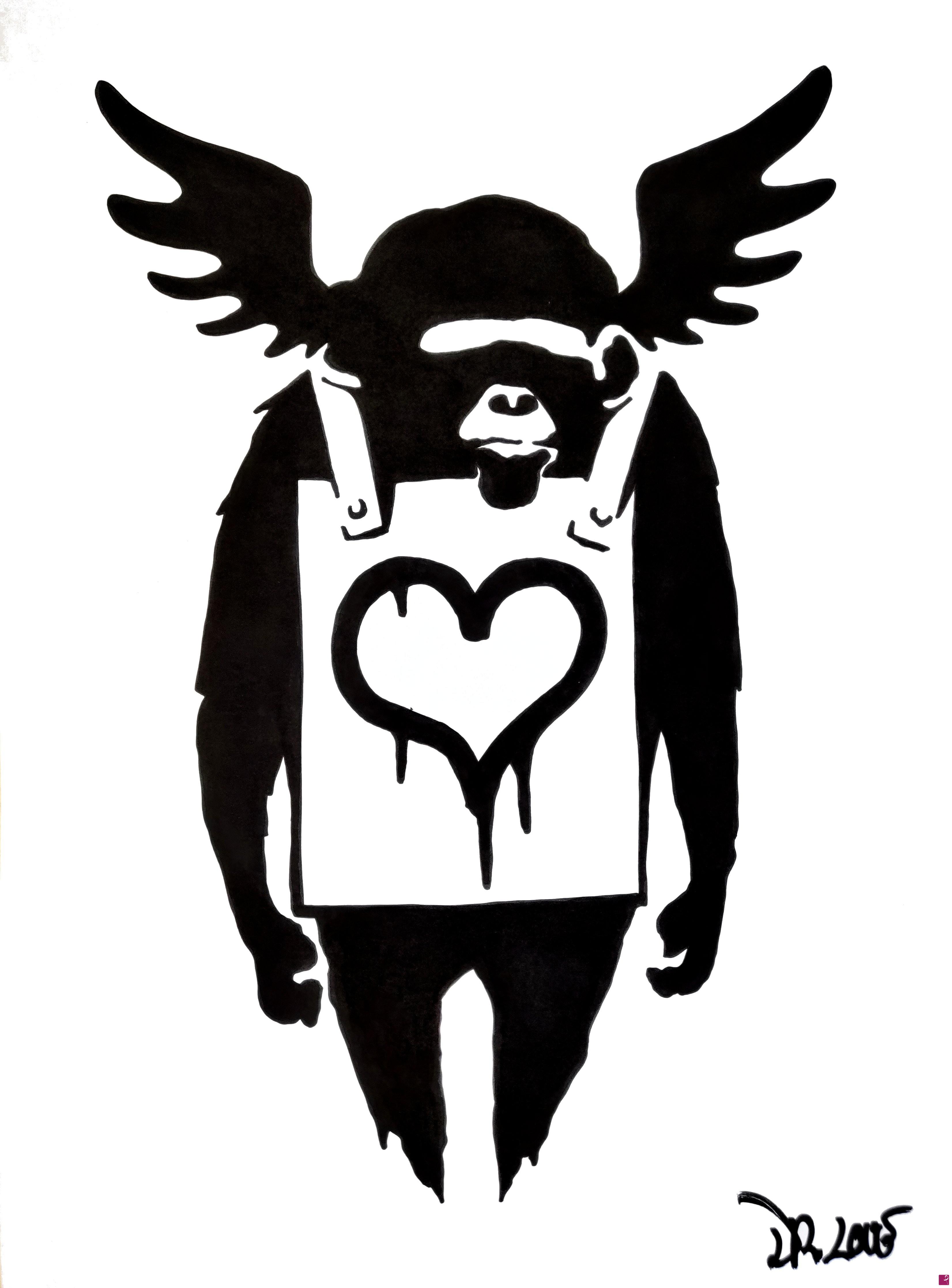 quadri in vendita online - Monkey angel (a tribute to Banksy)