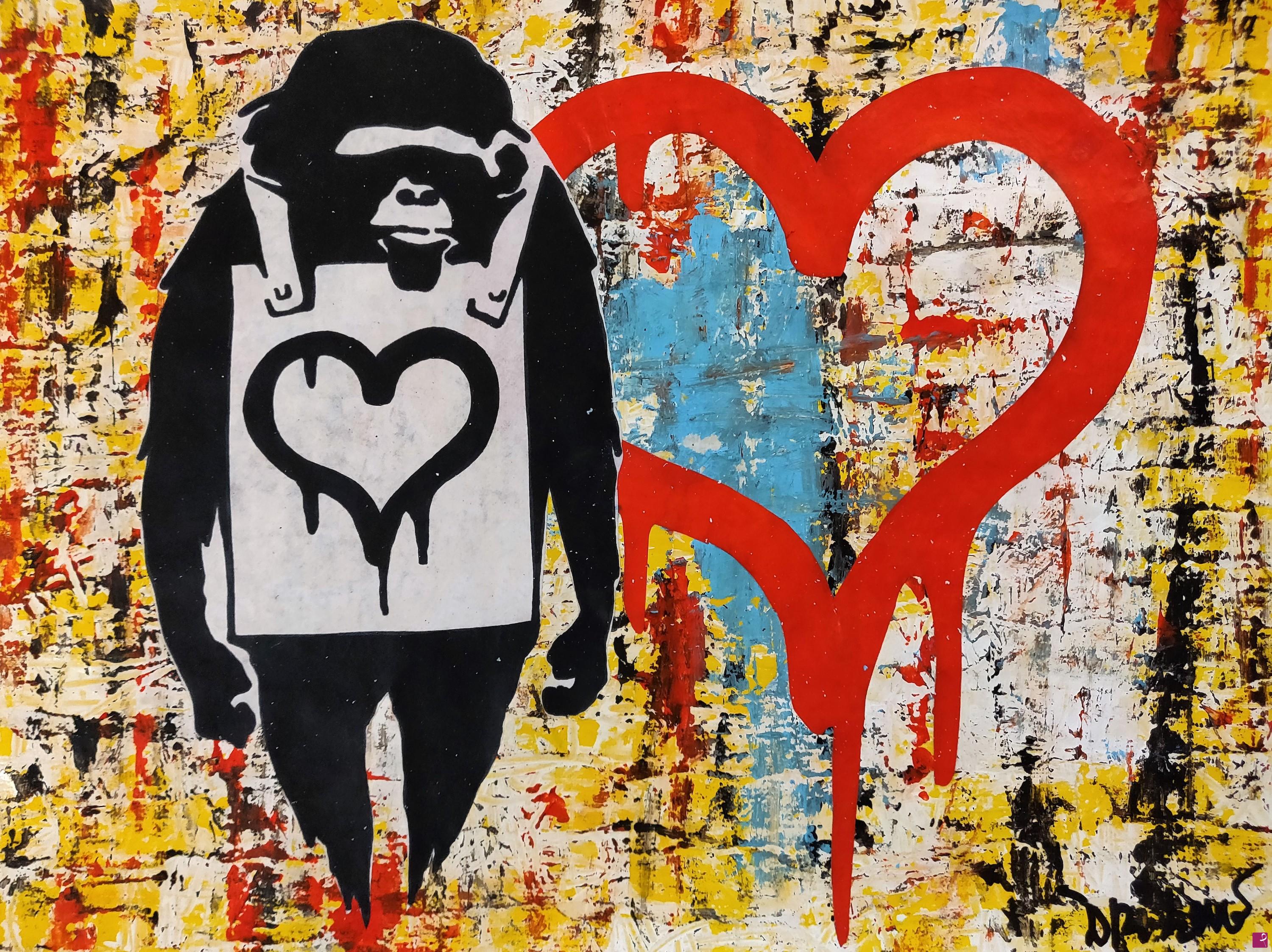 quadri in vendita online - Monkey love (a tribute to Banksy)