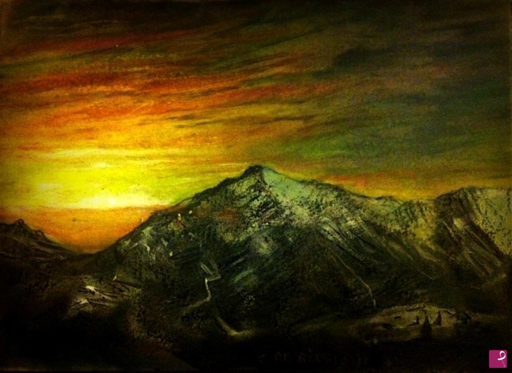 quadri in vendita online - Montagne  silenti  al  tramonto