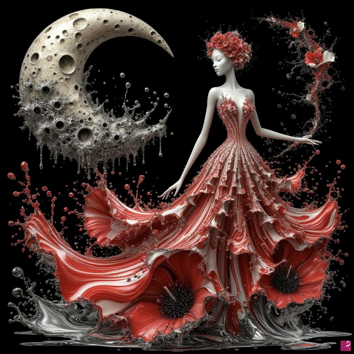 quadri in vendita online - Moon, girl, flowers 