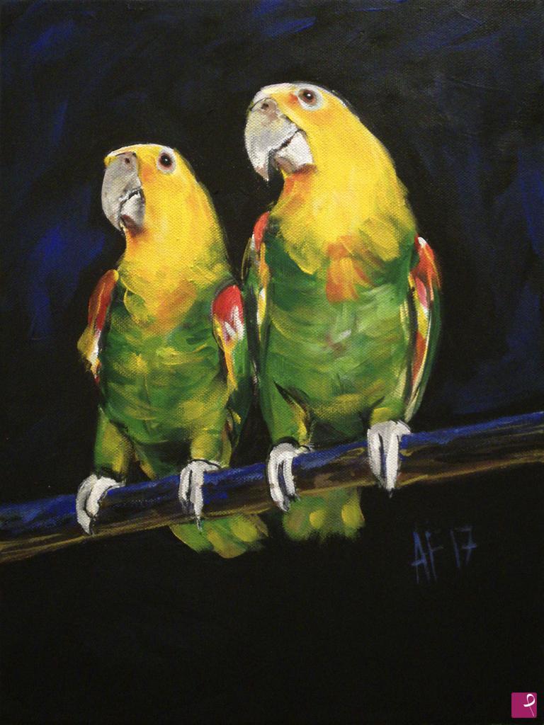 quadri in vendita online - Moonlight serenade - romantic parrots