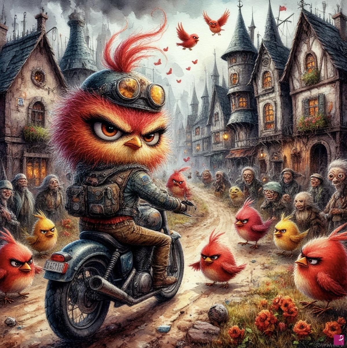 quadri in vendita online - Motorcyclist in the village