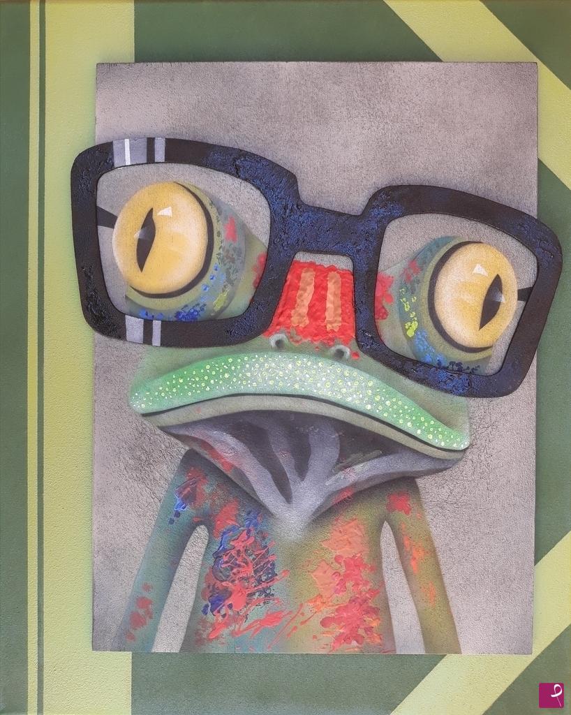 quadri in vendita online - Mr Frog with glasses