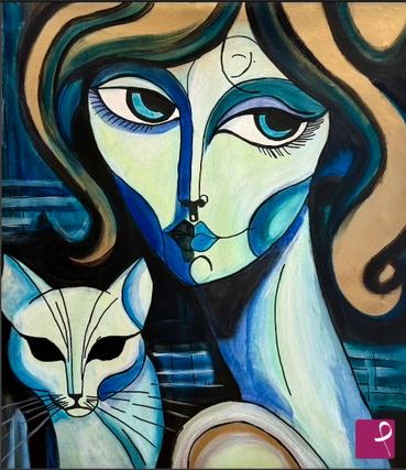 quadri in vendita online - Mujer y su gato #2