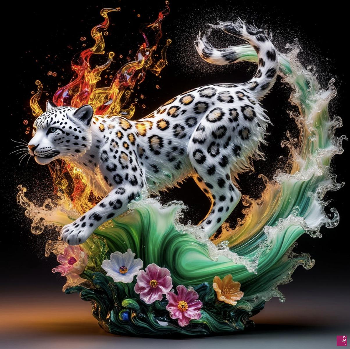 quadri in vendita online - Murano glass, snow leopard 3