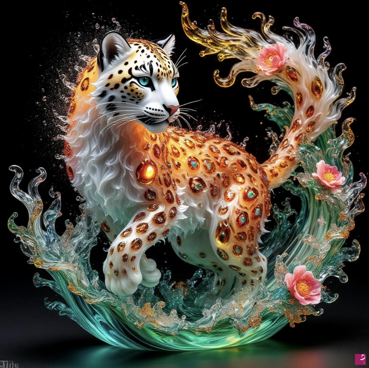 quadri in vendita online - Murano glass, snow leopard