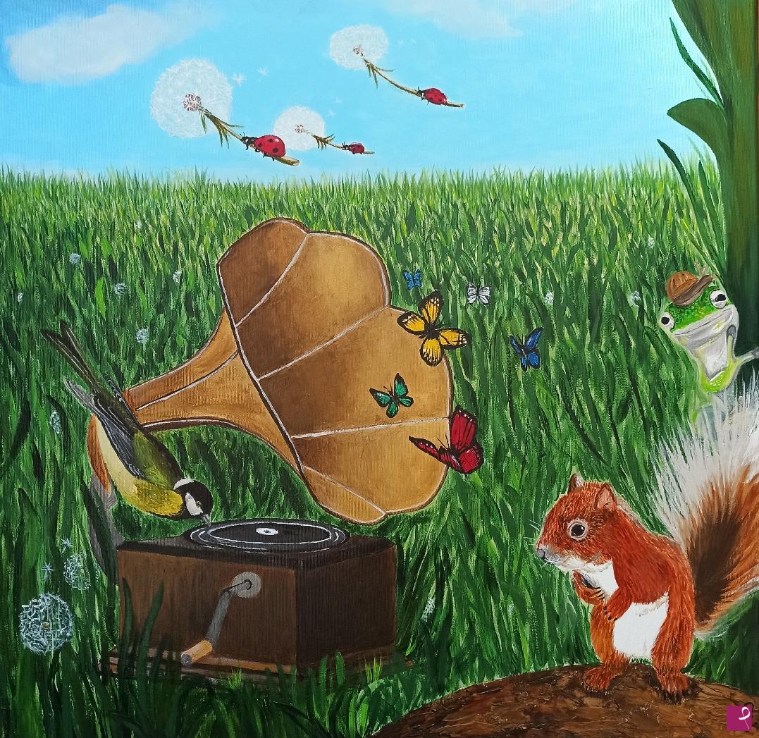 quadri in vendita online - Musica nel sottobosco