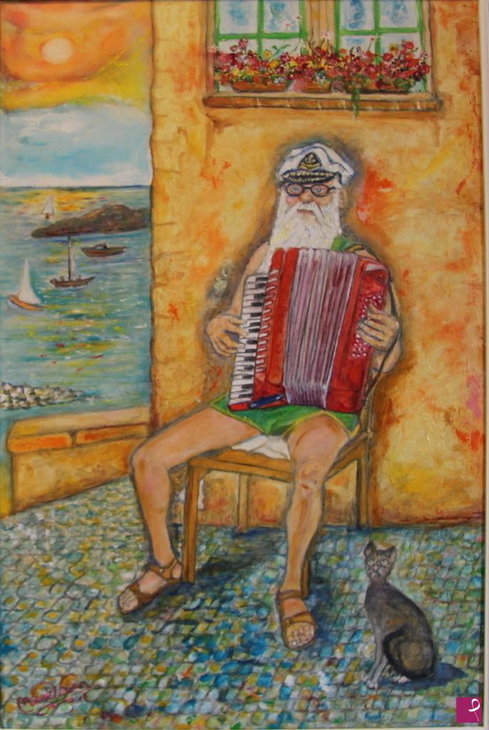 quadri in vendita online - musicista di strada a Procida