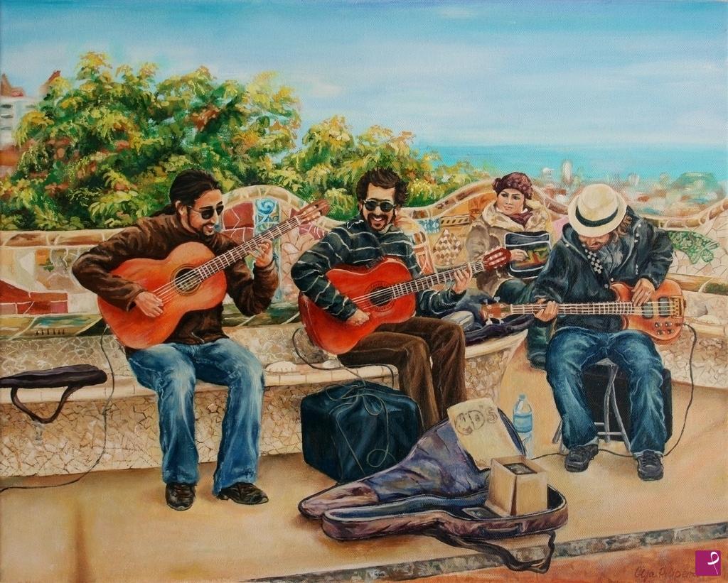 quadri in vendita online - musicisti nel Parco Guell