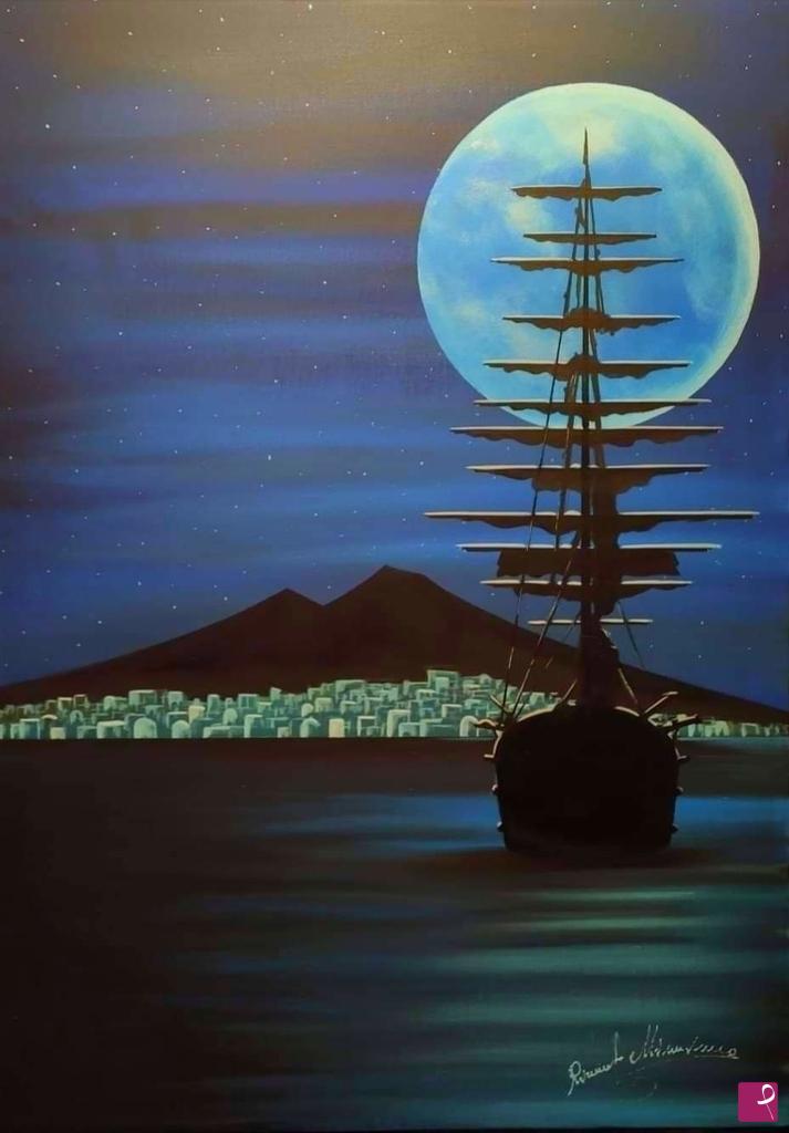 quadri in vendita online - NAPOLI  -  IL FASCINO DELL'AMERIGO VESPUCCI AL CHIARO DI LUNA