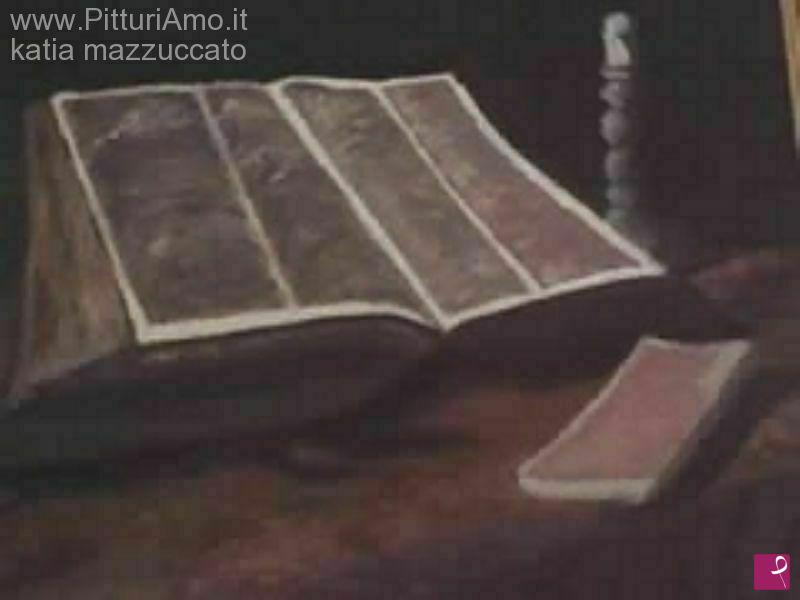 quadri in vendita online - Natura morta con Bibbia