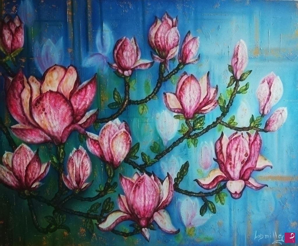 quadri in vendita online - Natura morta con fiori di Magnolia