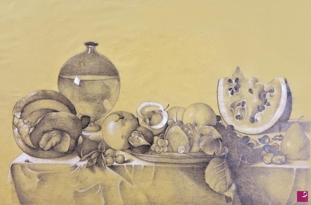 quadri in vendita online - "Natura morta con frutta e caraffa" - copia d'autore