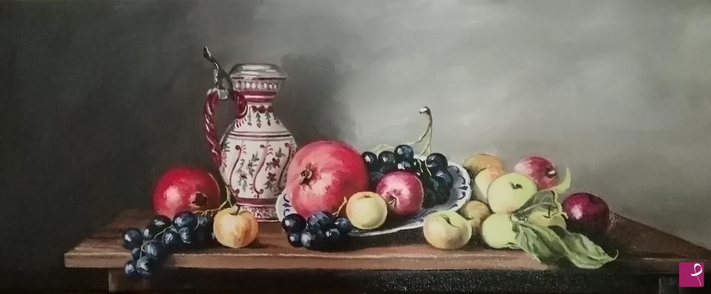 quadri in vendita online - " NATURA MORTA CON FRUTTI E BOCCALE DI CERAMICA "