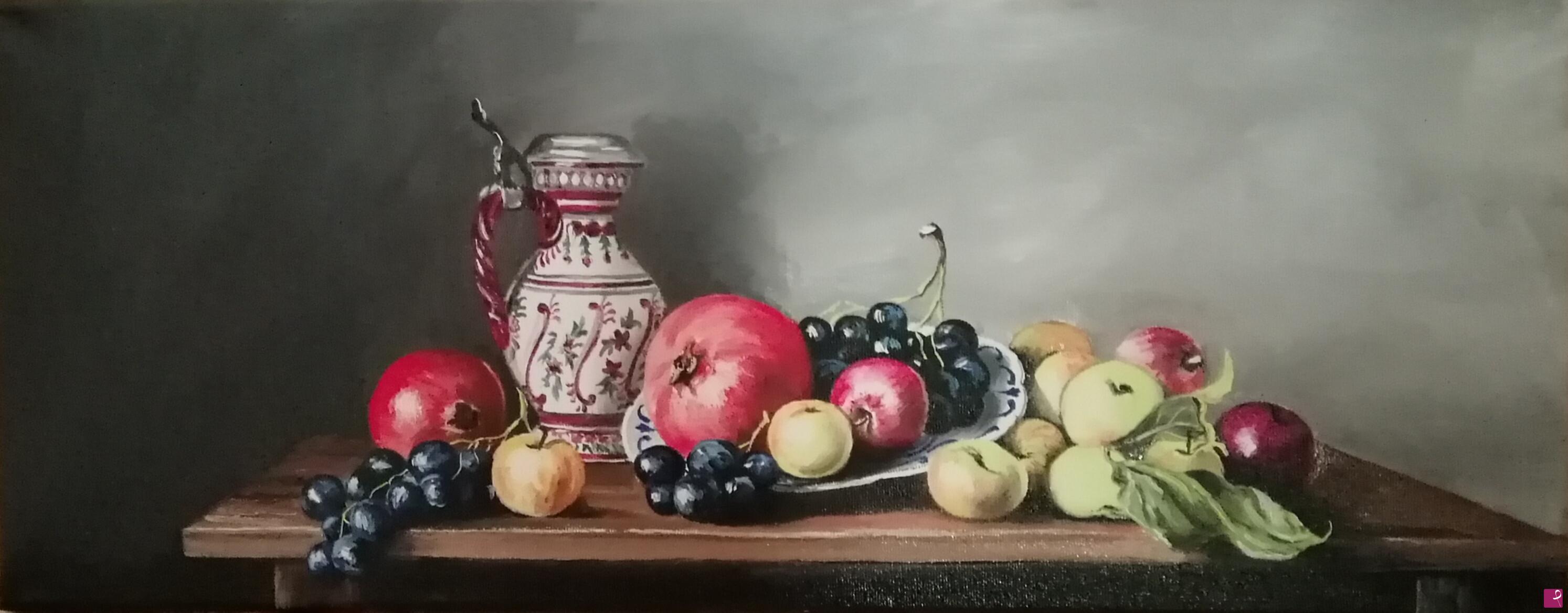 quadri in vendita online - "NATURA MORTA CON FRUTTI E BOCCALE DI CERAMICA "