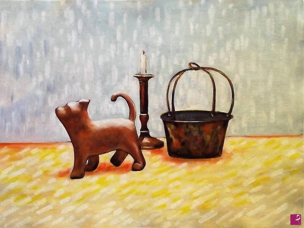 quadri in vendita online - NATURA MORTA CON GATTO(2016)