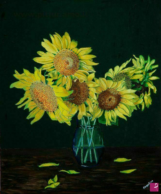 quadri in vendita online - Natura morta con girasoli