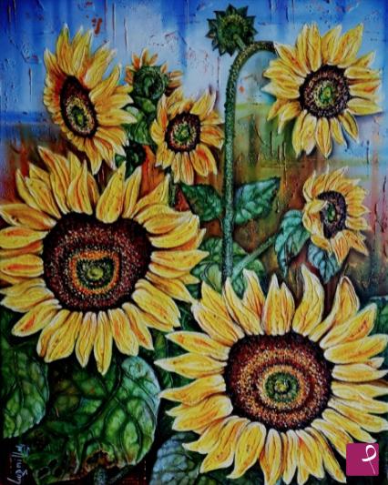 quadri in vendita online - Natura morta con  Girasoli