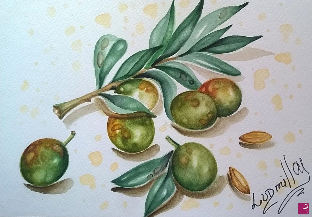 quadri in vendita online - Natura morta con ramo di olive
