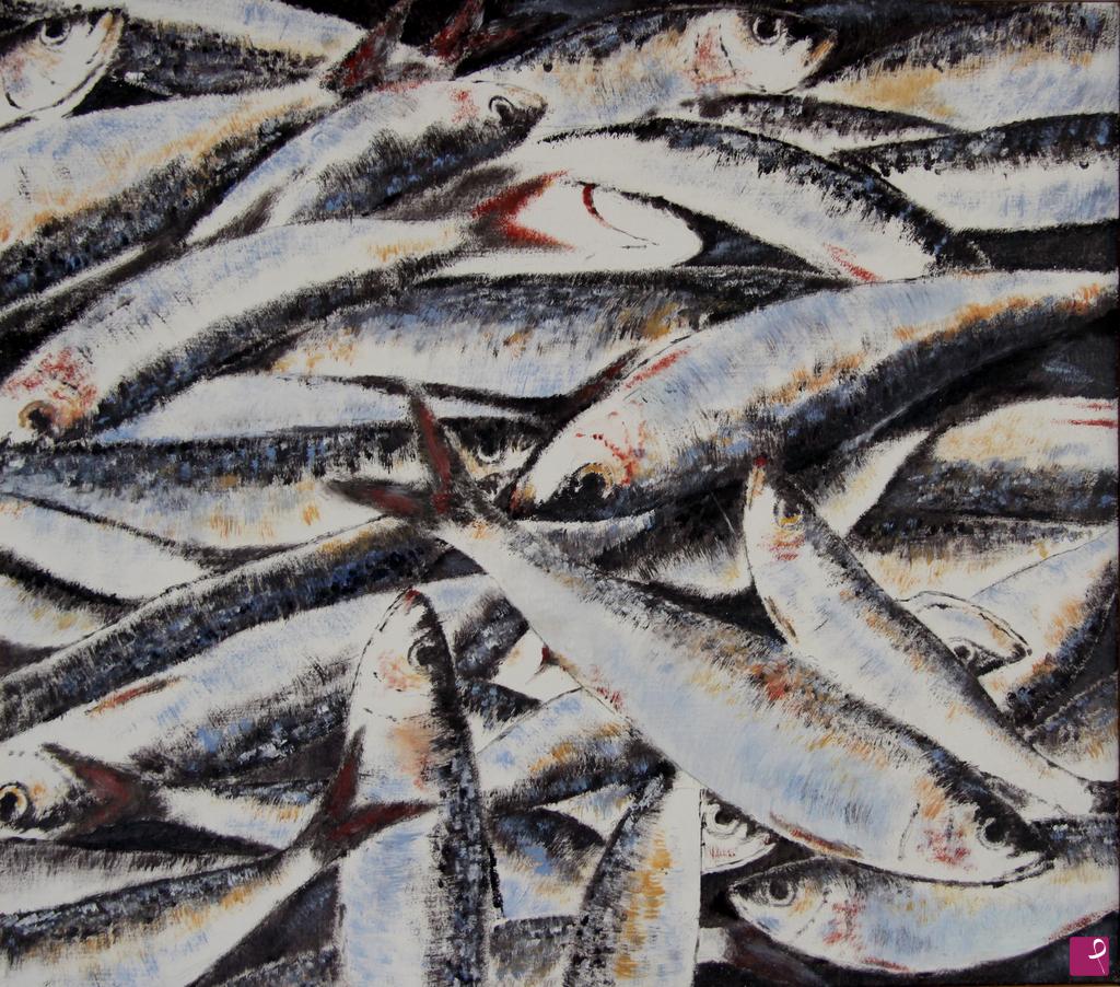quadri in vendita online - natura morta con sarde