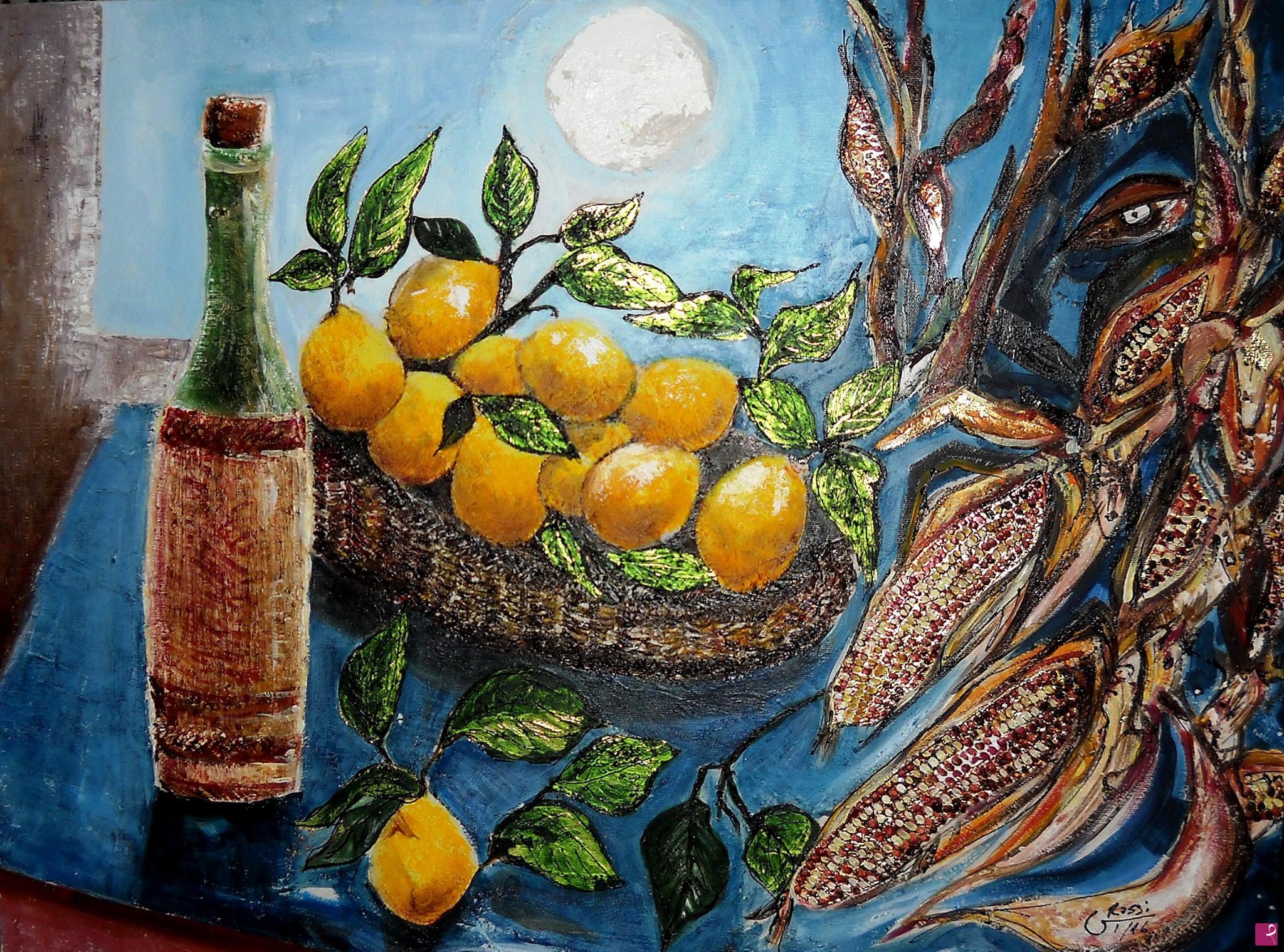 quadri in vendita online - Natura morta in notturno con occhio d'artista 80x60x4 cm