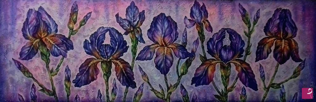 quadri in vendita online - Natura morta moderna con fiori di Iris