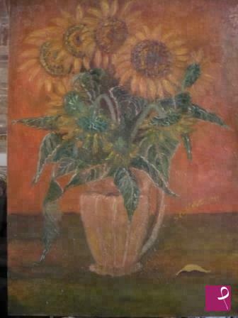 quadri in vendita online - natura morta :vaso di girasoli