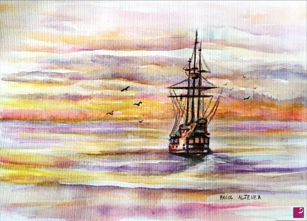 quadri in vendita online - Nave da pirata sul mare