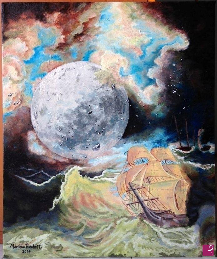 quadri in vendita online - Nave e Luna