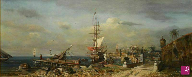 quadri in vendita online - Nave in porto