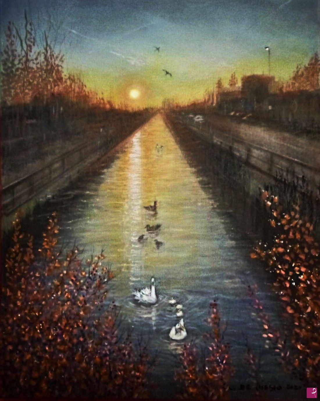 quadri in vendita online - naviglio   della  Martesana     olio   su   tela   40x50