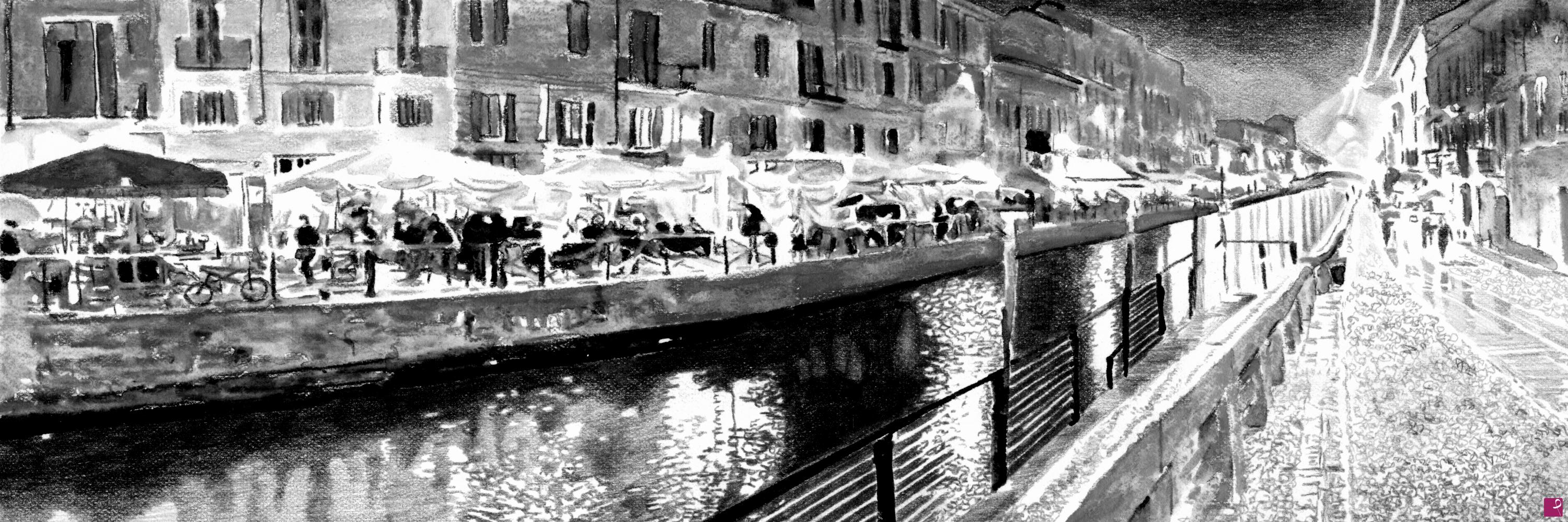 quadri in vendita online - naviglio sotto la pioggia